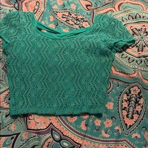 Cute cross back teal green crop top